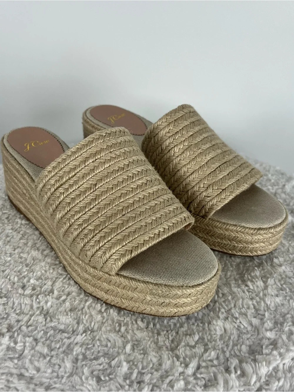 J. Crew Espadrille Platform Braided Wedge Slide Sandals Natural Beige Size 8.5